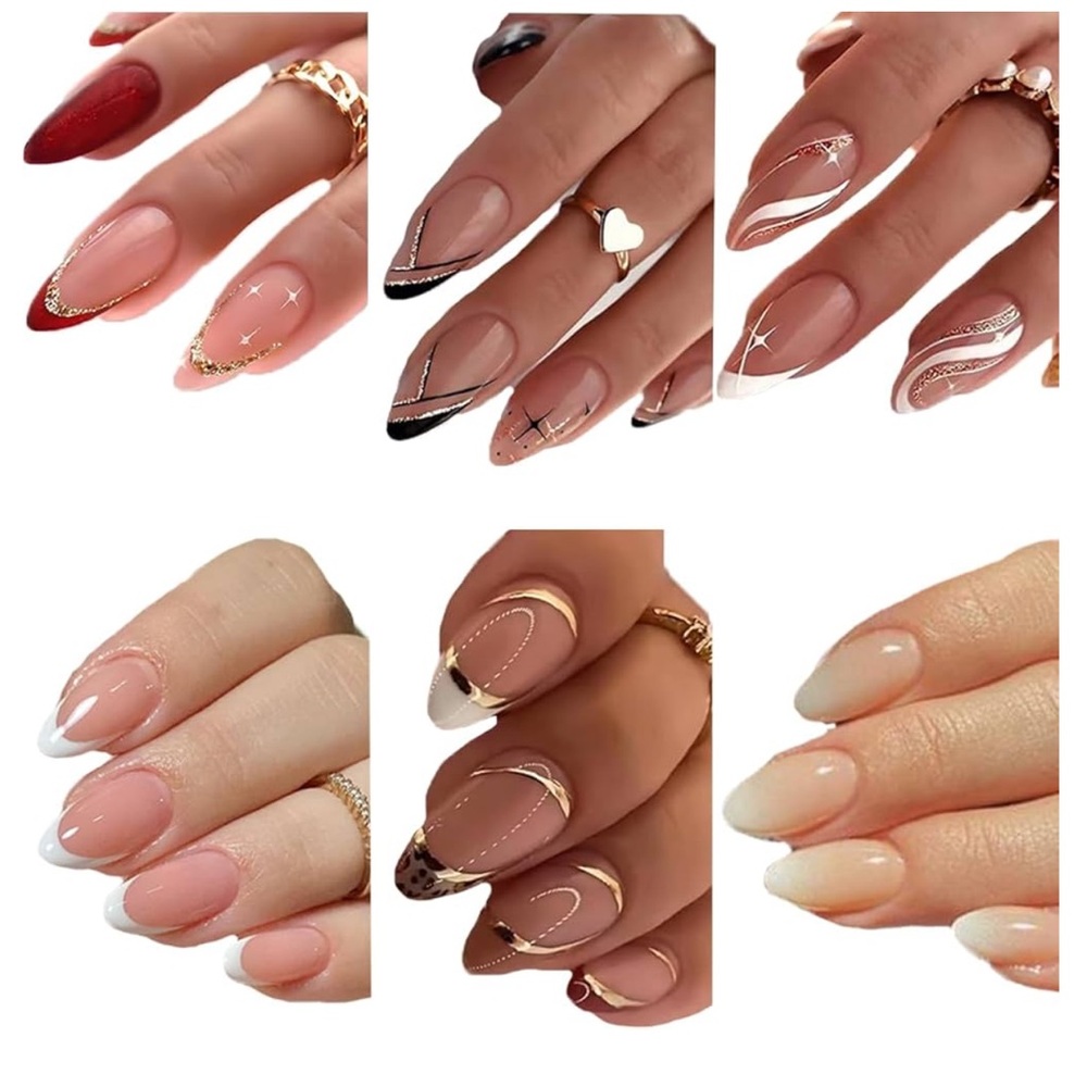 6 Packs (144 Pcs) French Tip Press on Nails Medium Almond Fake Nails